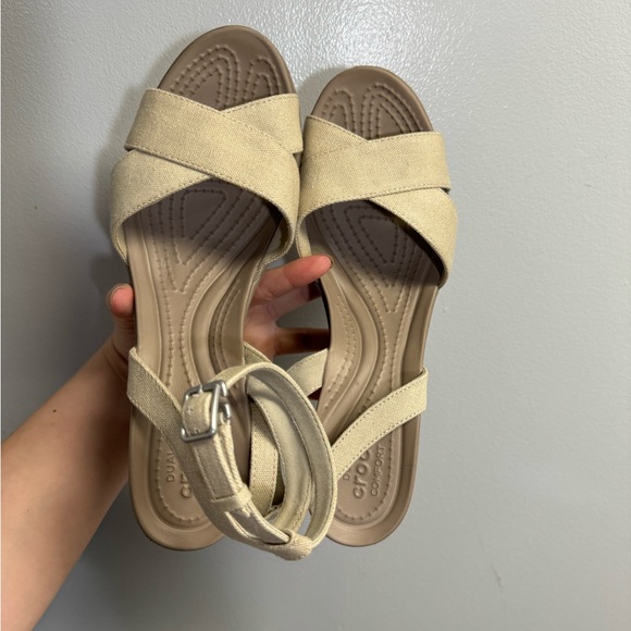 Crocs Taupe Color Ankle Strap Wedge Sandal - Size 9 - Picture 3 of 7